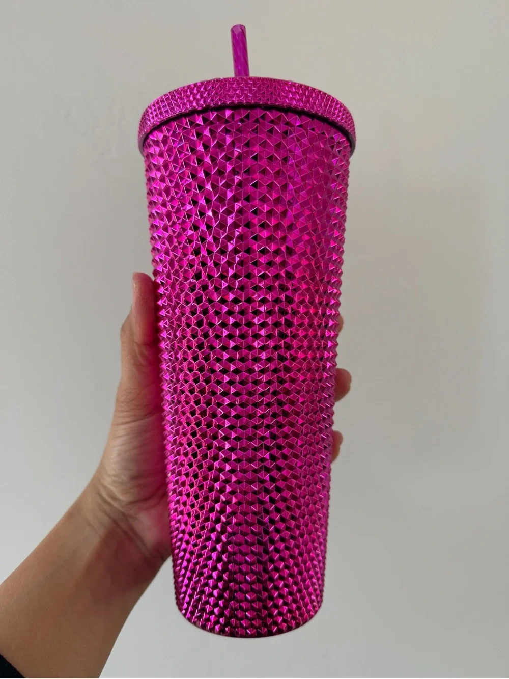 NEW Starbucks 2021 Pink Sangria Bling Metallic Studded Chrome Tumbler 24oz